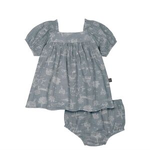 Gerber NEW Grey Blue 100% Cotton 2pc Set Diaper Cover Puffy Sleeves 3-6months
